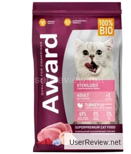 Award Sterilized Trockenfutter für erwachsene sterilisierte Katzen mit Huhn und Truthahn mit Cranberry und Dandelion