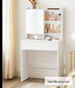 VASAGLE Vanity Table with Mirror, Adjustable Shelves, Compact Design, 70 cm Wide, White